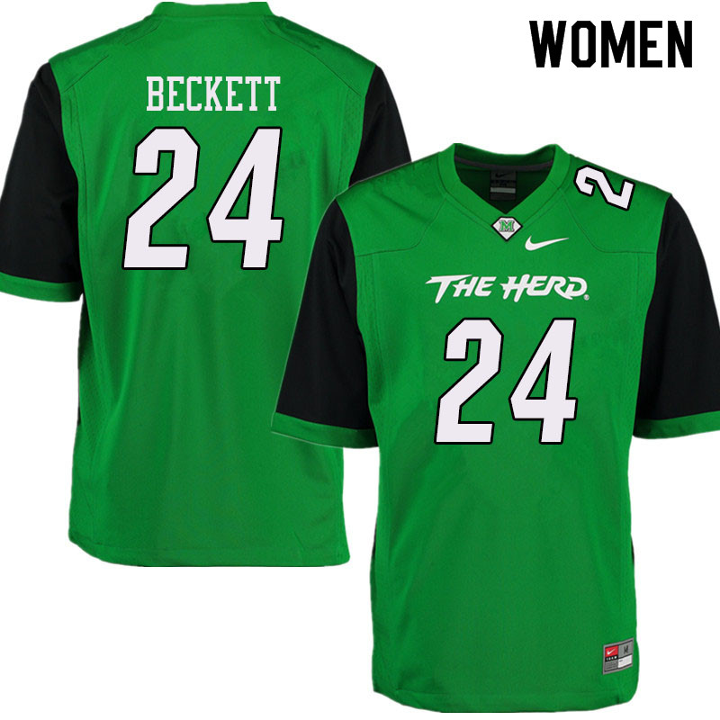 Women #24 Tavante Beckett Marshall Thundering Herd College Football Jerseys Sale-Green - Click Image to Close